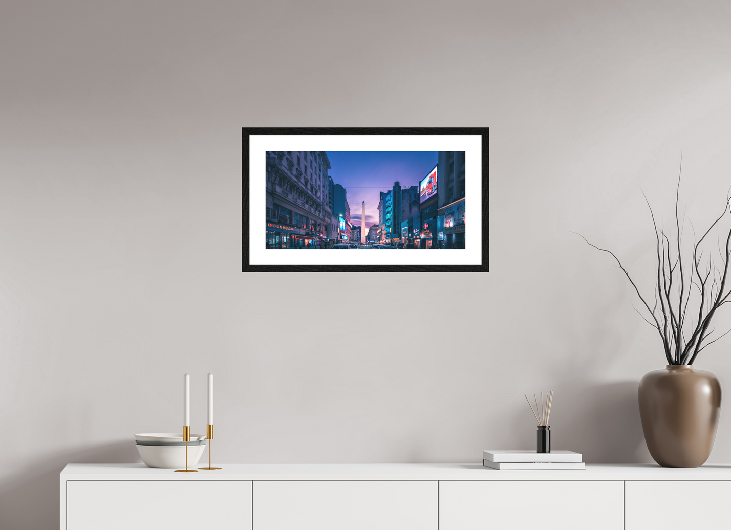 24 x 12″, 1. Solid Wood Frame With Passe-partout Obelisco, Buenos Aires | Fine Art Photography by Diego Leon