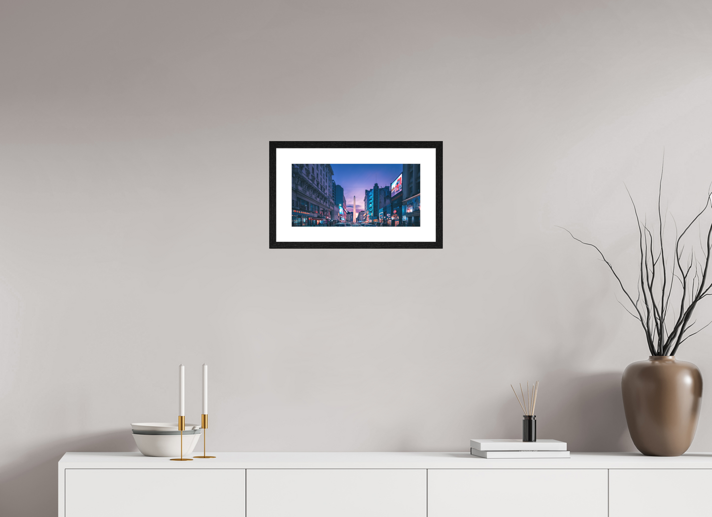 16 x 8″, 1. Solid Wood Frame With Passe-partout Obelisco, Buenos Aires | Fine Art Photography by Diego Leon